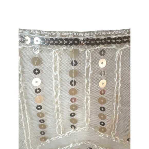 Beaded Sequins OS Capelet Scalloped Shawl Elegant Sheer Vintage Style Ivory - Picture 11 of 16